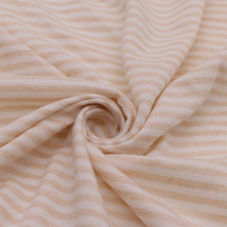 
new arrival eco-friendly single jersey fabric in 100% cotton fabric natural colored cotton knitted stripe for baby clothes 