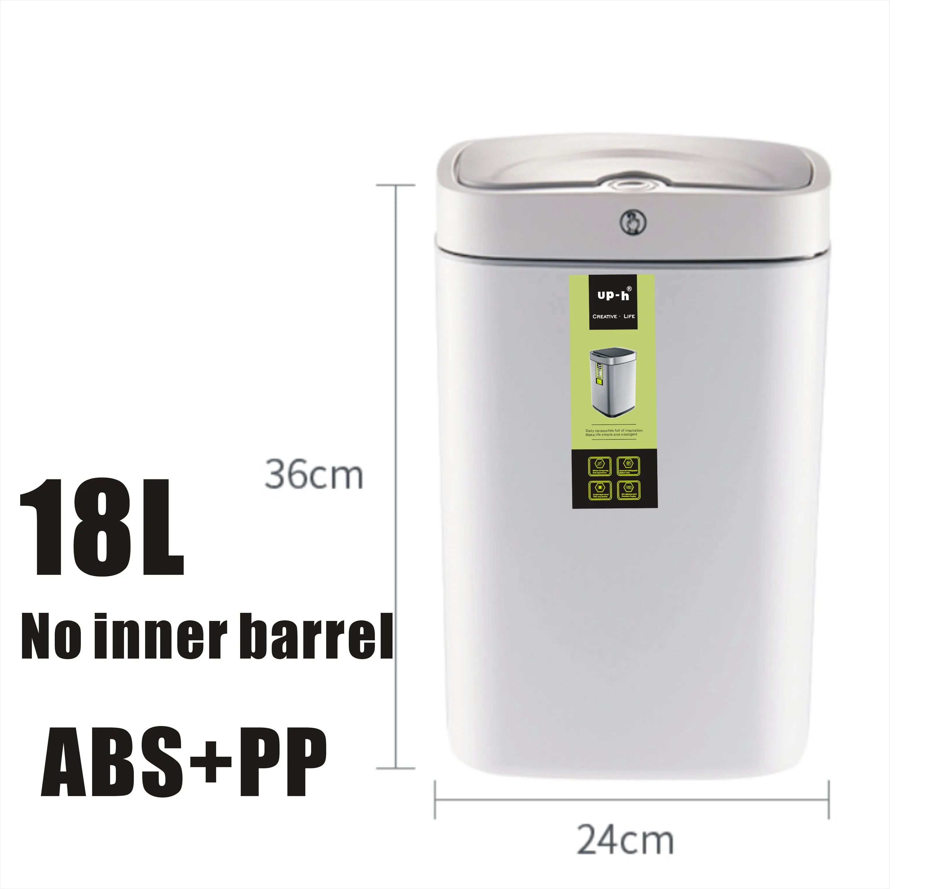 18L Kitchen Induction Trash Bin Sensor Dustbin Trash Can Plastic Office Dustbin Carton Quiet Living Space Rubbish Collector