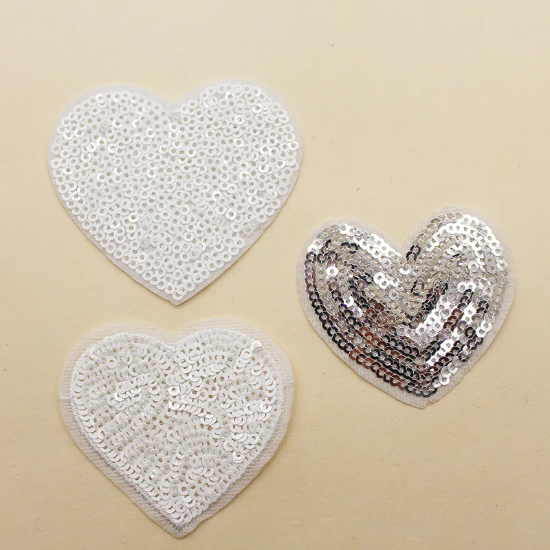 High quality fashion colorful shiny sequin heart iron sew on embroidery patch for clothing
