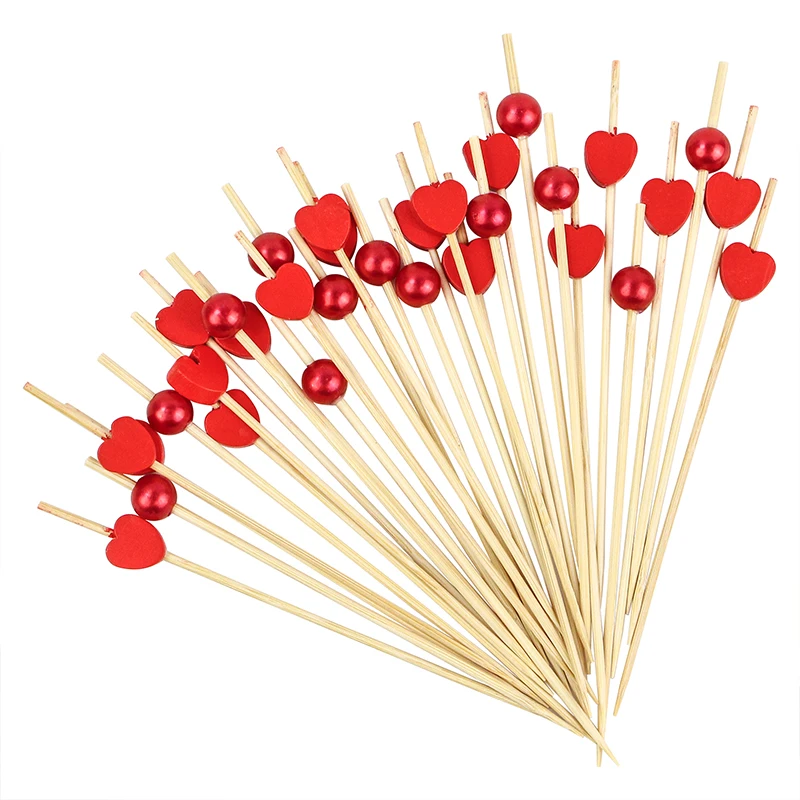 EVEN New Colorful Pink Ball Wood and Bamboo Skewer Cocktail Picks Fruit Decorative Skewers for Christmas