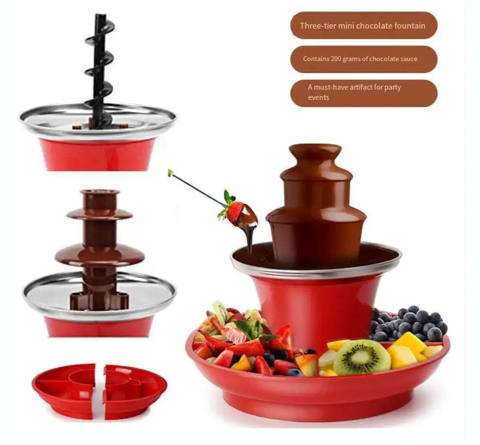 3 Layer Chocolate Melting Machine DIY Handmade Electric Chocolate Fondue Fountain with Fruits/Nuts/Treats Serving Tray 35W