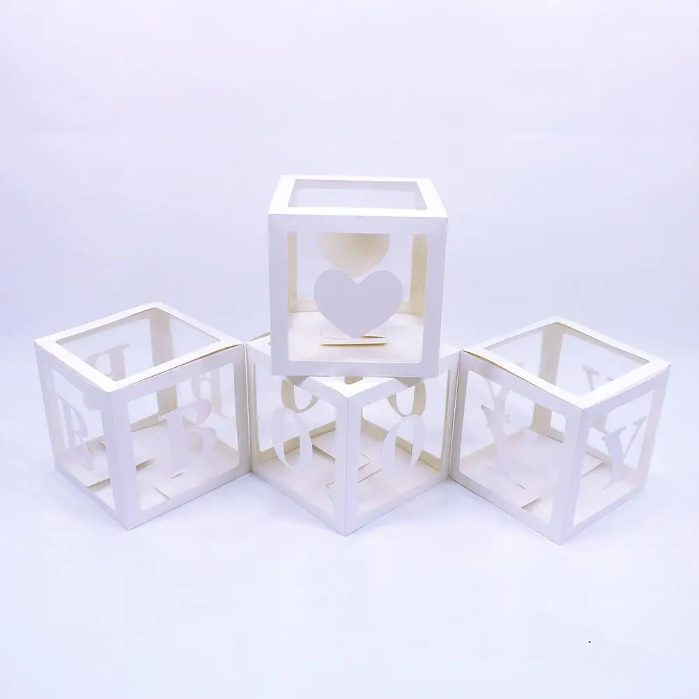4pcs DIY Plastic Transparent Decoration Box Baby Blocks Boy Girl Baby Shower Decoration Backdrop Wedding Birthday Party Supplies