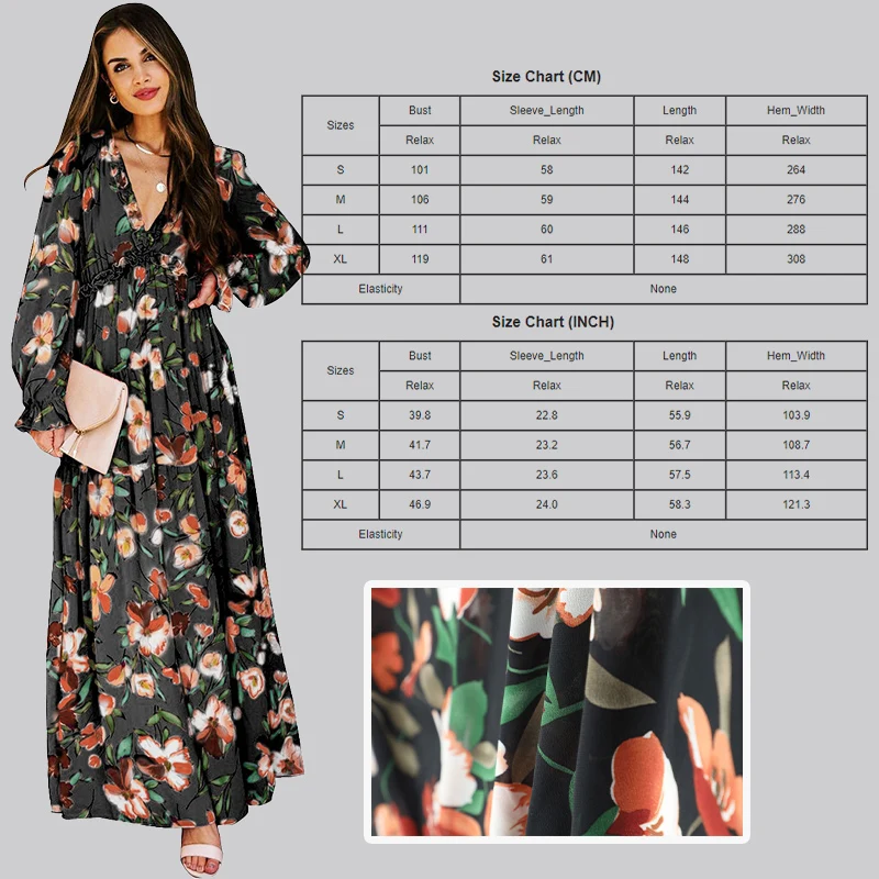 Summer Bohemian Lady Stylish Maxi Long Sleeve Maxi Dress Wild Lotus Ruffle Tiered Floral Womens Dresses for Ladies
