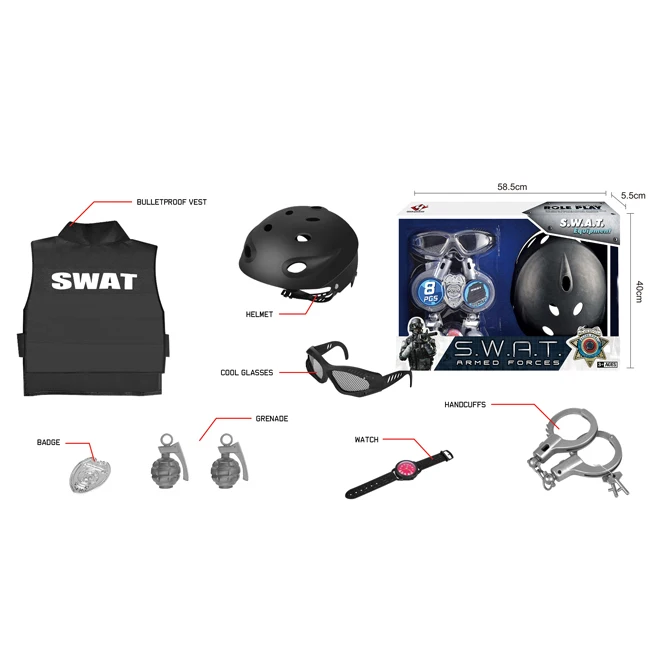 Kids Policeman Costume Boys Special Costume Suit Toy Handcuffs Helmet Vest Glasses Badge Grenade Watch Toys Funny Role Play