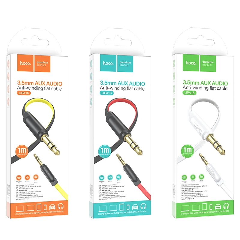 
HOCO UPA16 Jack 3.5mm AUX Audio Anti-winding Flat Cable TPE 1m 2m Wire Headphone Cable for Phone Car Headset 