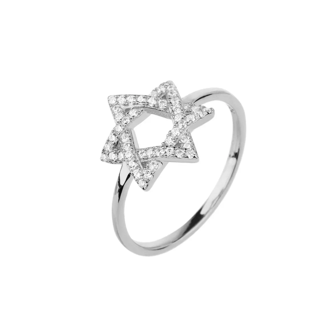 925 Sterling Silver Rhodium Plated Women Jewelry Zircon Jewellery Israel Star Of David Ring