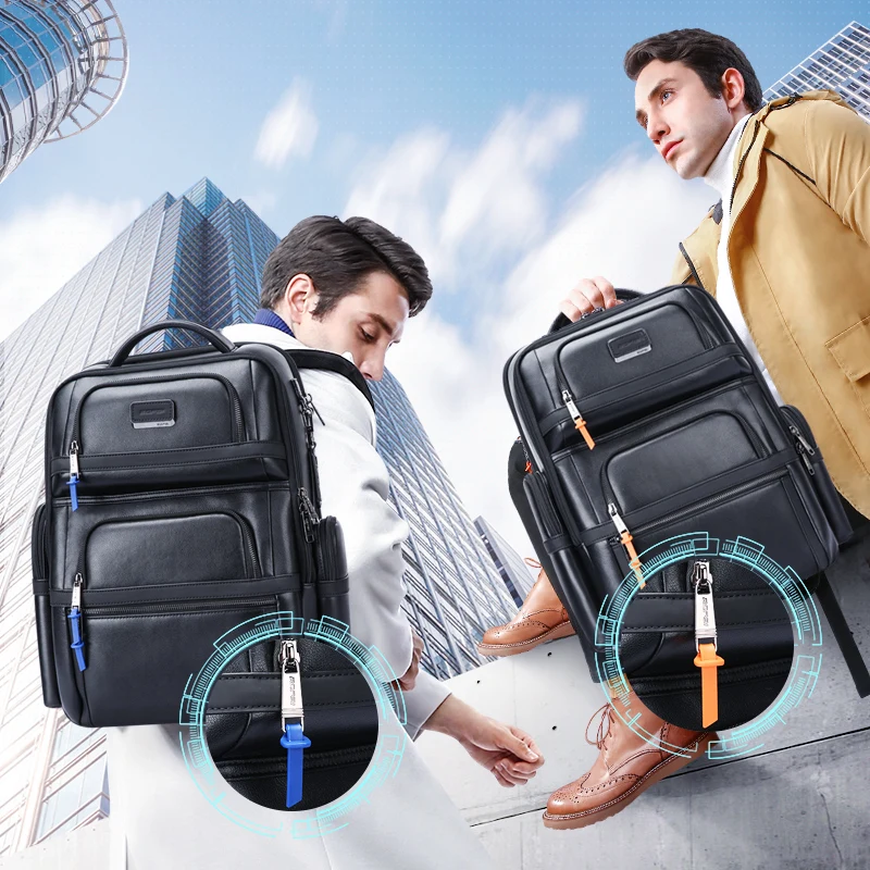 Bopai usb charging BSCI men custom logo large 15.6 inch laptop travel business anti theft luxury real genuine leather backpack