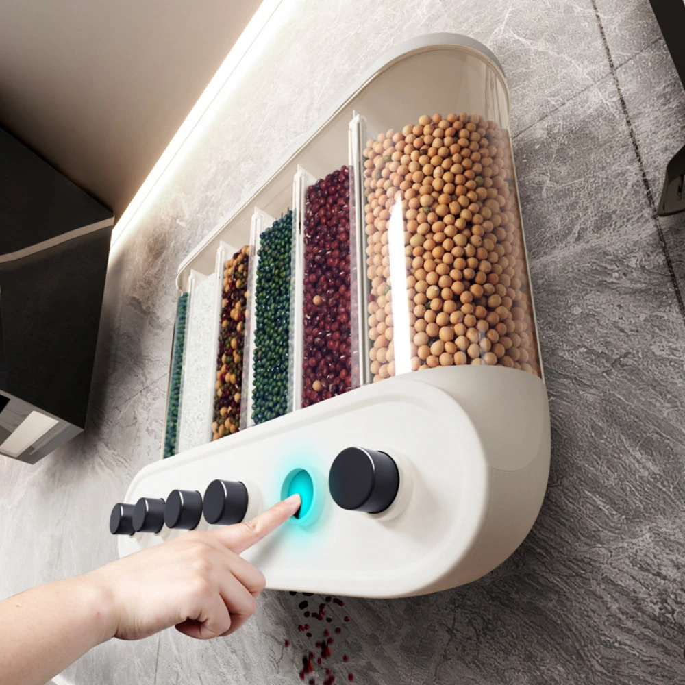 Grain and miscellaneous storage box insect-proof moisture-proof household rice bucket wall-mounted press sub-grid grain storage