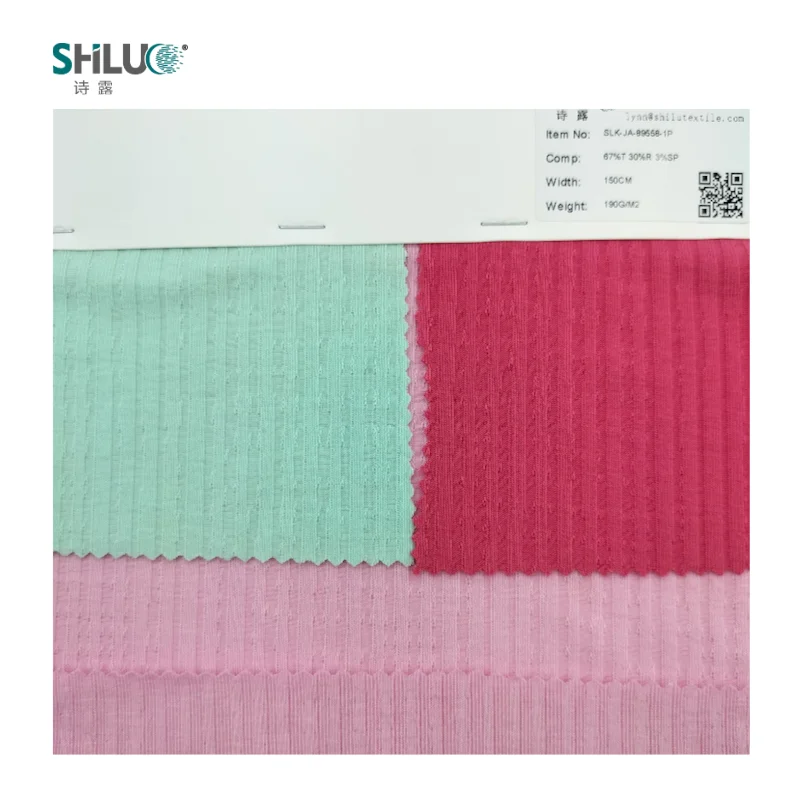Fashionable Knit 67%Polyester 30%Rayon 3%Spandex Soft Jacquard Rib Fabric For Clothing