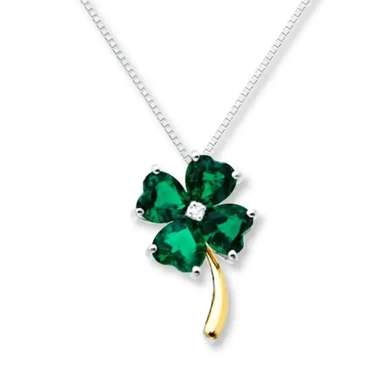 Kiss Me Lucky Four-leaf Clover Heart Turquoise Emerald Jewely Custom Gold Silver Plated Elegant Fashion Pendant Necklace
