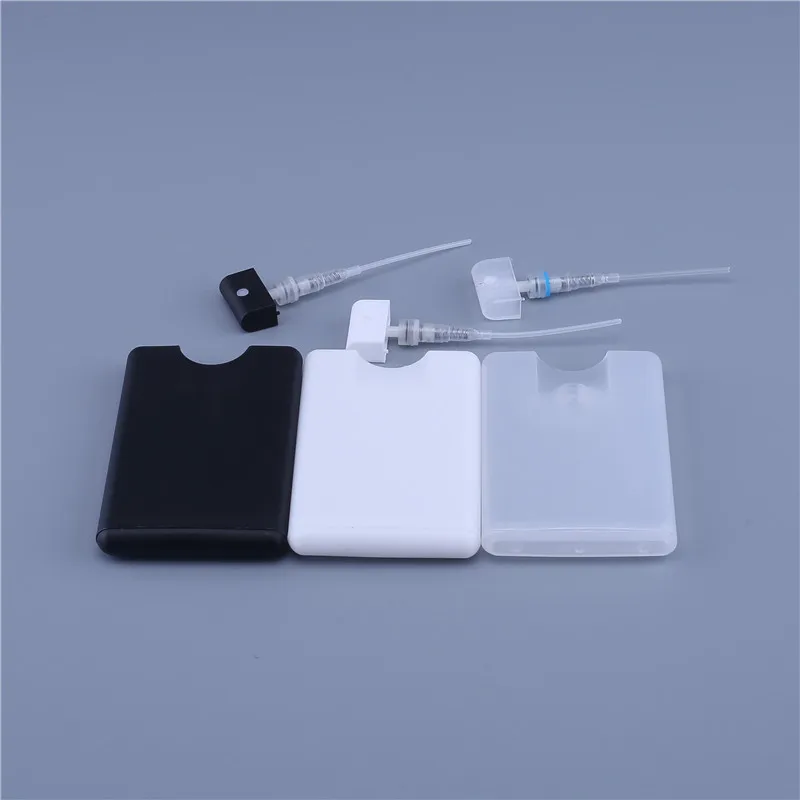 Сделанная на заказ плоская бутылка для духов из прозрачного черного и белого полипропилена объемом 20 мл бутылка с распылителем для кредитных карт