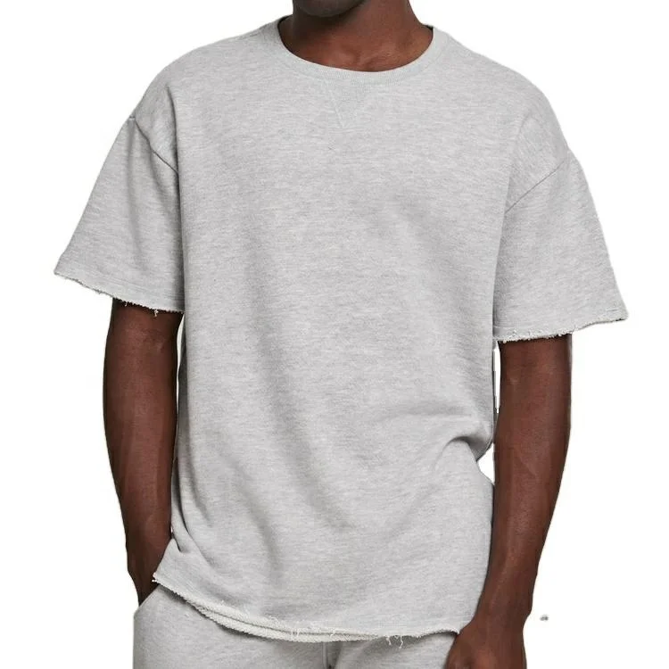 New fashion mens oversized tshirt custom raw hem 300 gsm french terry t shirt