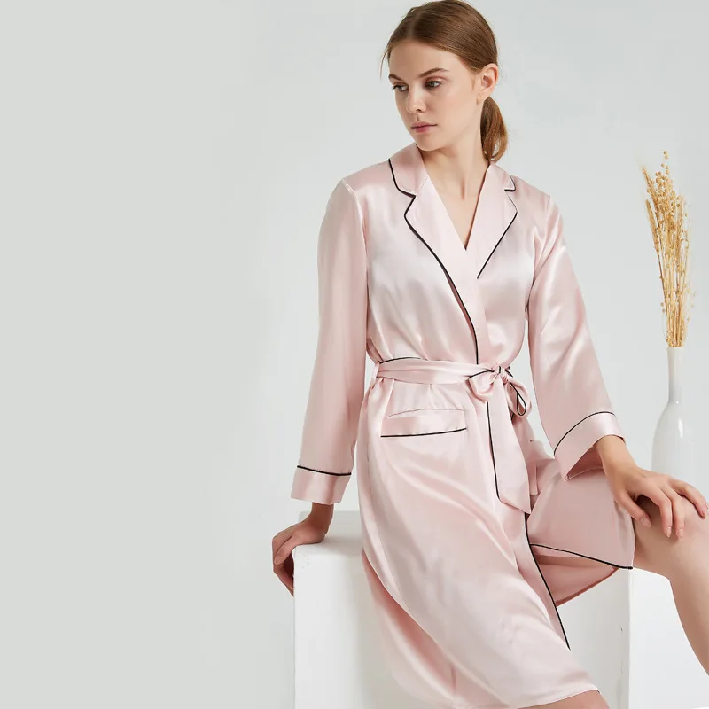 Factory Outlet 19mm Fashion Smooth Women 100% mulberry Silk Soft Nightgown Robe