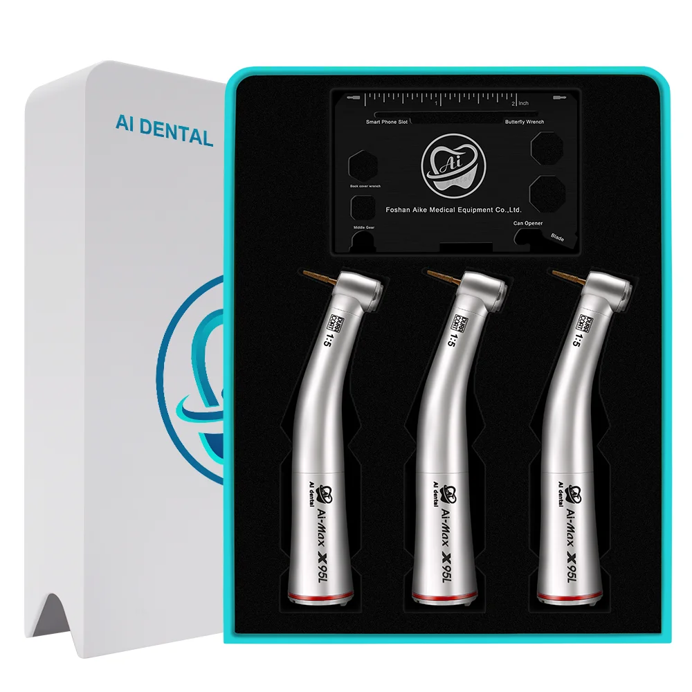 Dental contra angle handpiece set AI-S3-X95L 1:5 Increasing speed E-type connection 3 pcs low speed hand piece with fiber optic