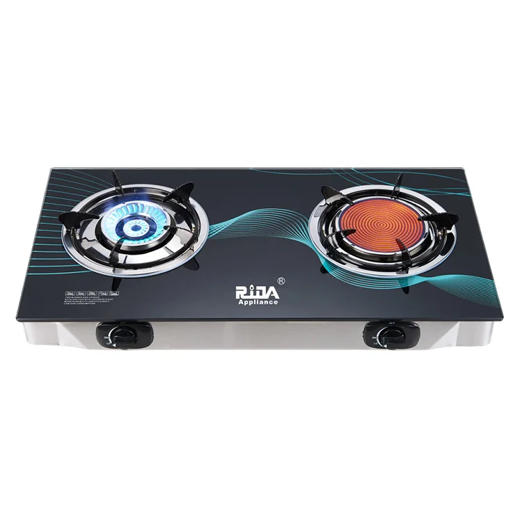 Heavy Duty 2 Double burner Kitchen Infrared Cast Iron Automatic Tempered Glass Cooking Tap Big Flame lpg Gas Stove Cooker