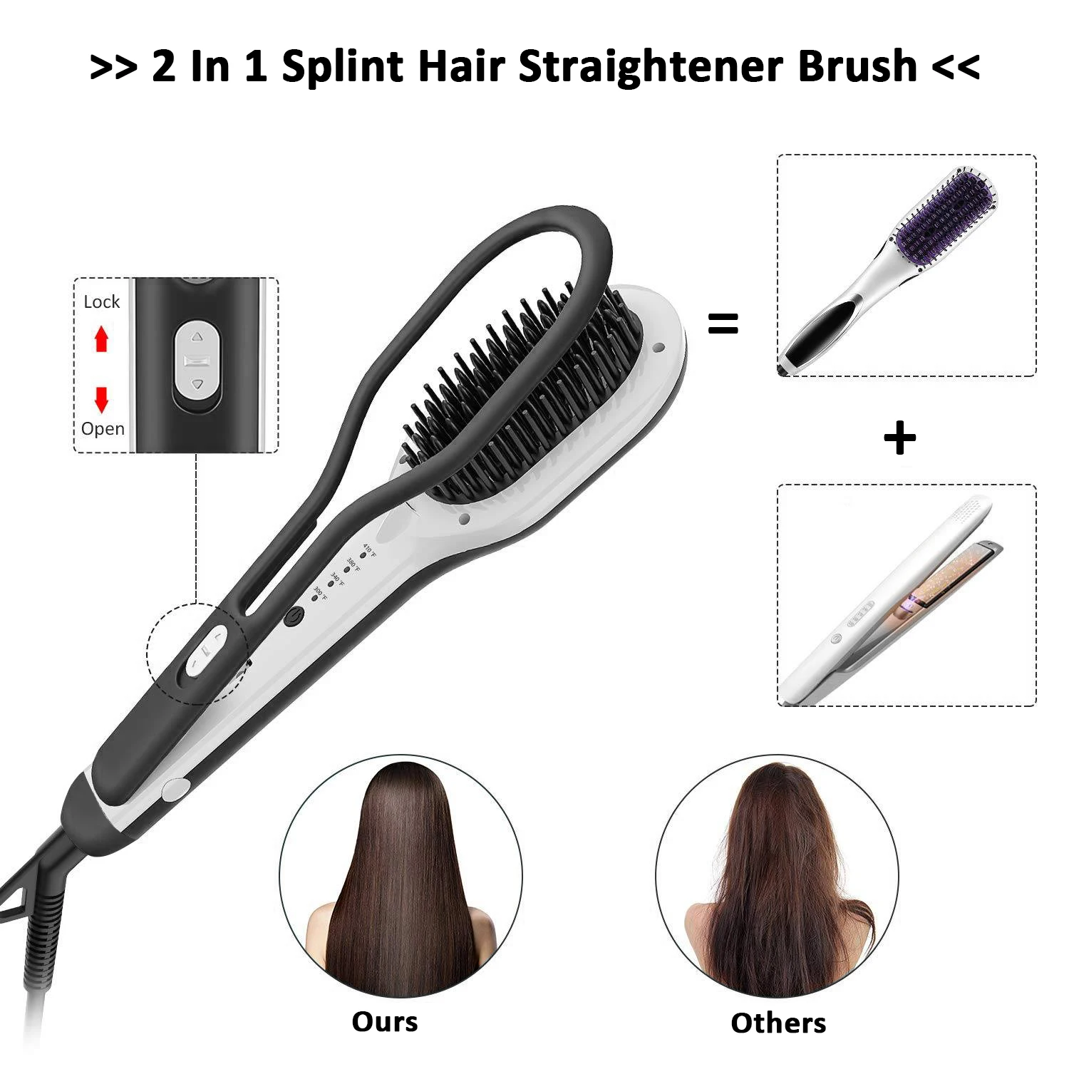 Wholesale Professional electric hair brush hair iron straightener Hot Comb with ion with clip 2 in 1