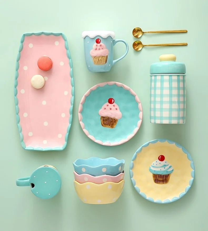 Dinnerware Set Cartoon CakeStyle Ceramic Cutlery Tableware Cute and Creative Rice Noodle Breakfast Bowl Stylish Design