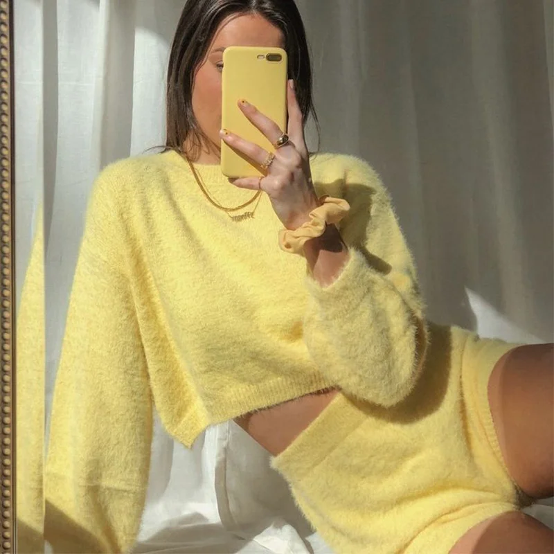 
Womens Sweaters Loungewear Two Piece Sets Knit Sweater Two Piece Set Top And Pants Fall Clothing Fuzzy Two Piece Set 