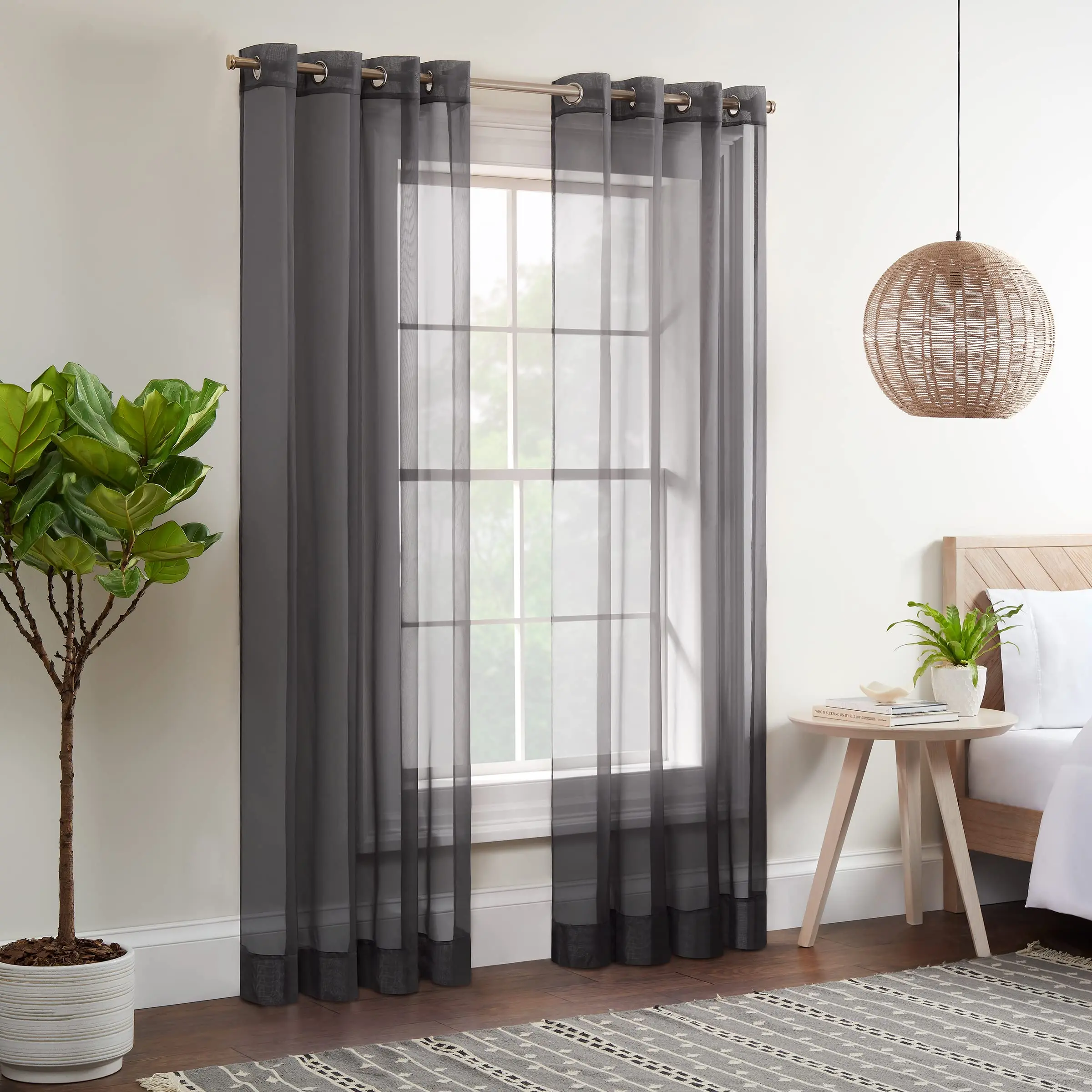 Hot Selling Ready Made Grommets Solid Voile Curtain Sheer Window Curtain for Living Room