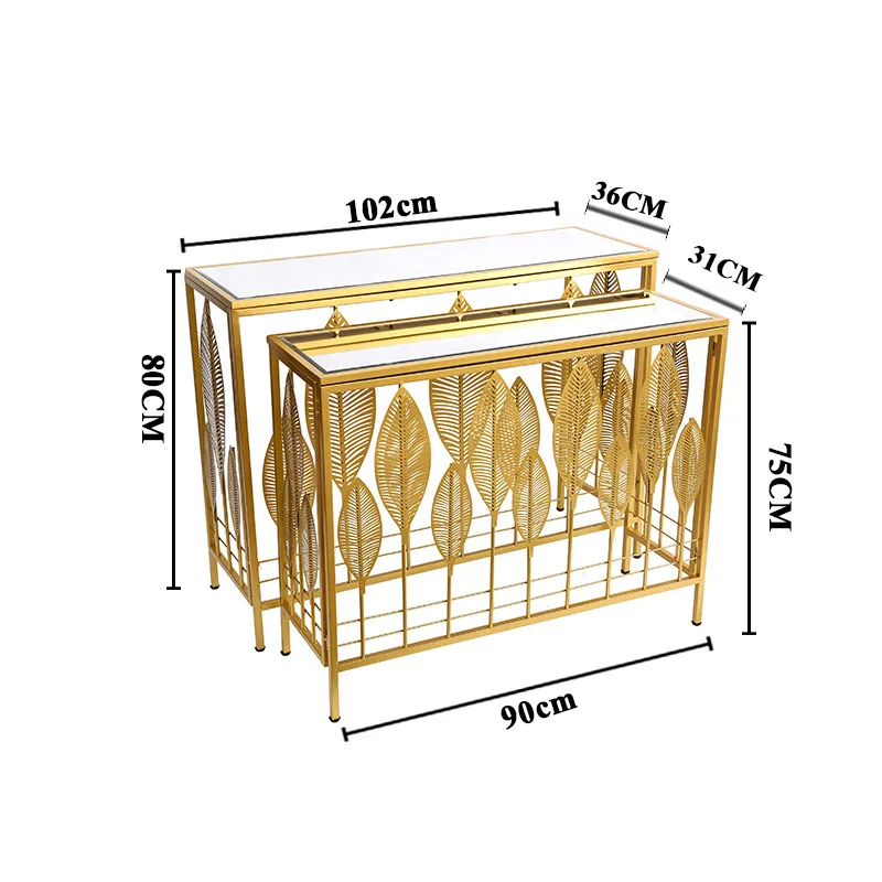 Wholesale Nordic living room hallway set luxury gold wrought iron metal glass modern console table with mirror
