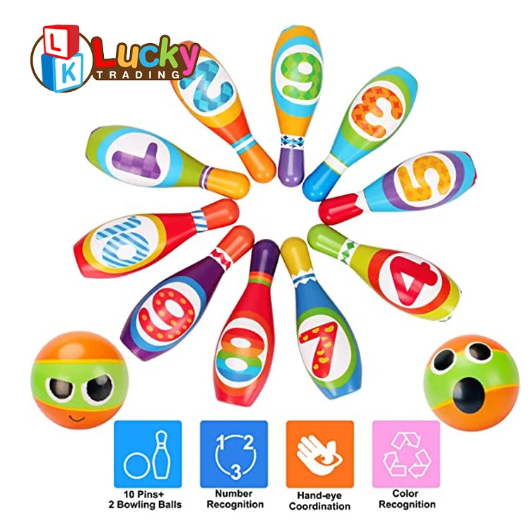 6 Indoor Colorful Soft Foam Pins 2 Bowling Ball Printed With Number Developmental Outdoor Outside Easter Toy Gift For Baby