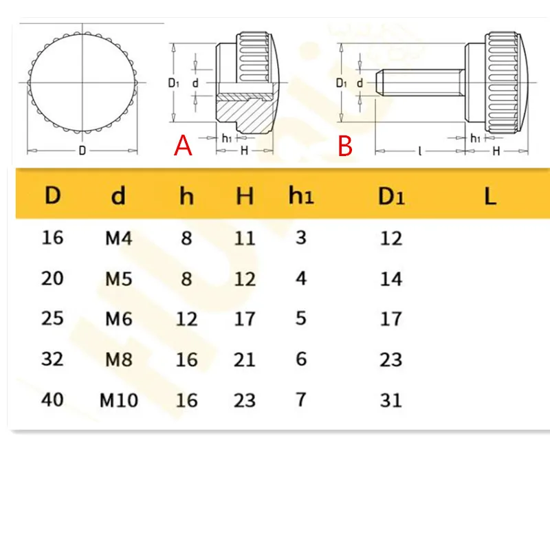 M4 *D16* 15mm Male Thread Knurled Clamping Knobs