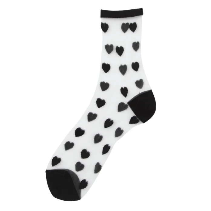 Womens summer thin sexy heart shape sheer socks lady polka dot transparent crystal short ankle spot silk socks