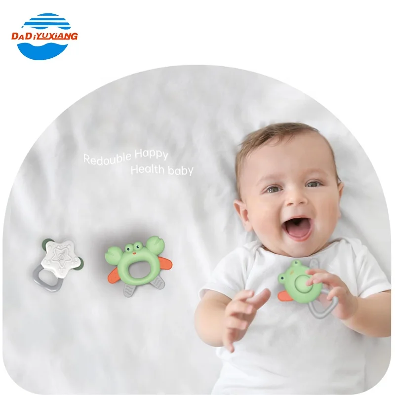 Most Popular BPA Free Silicon Teething Toys Silicon Baby Rattle Teether Set