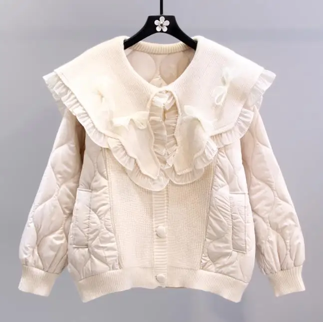 Bow Doll Collar Cotton Padded Coat for Women Winter New Loose Solid Parkas Female Long Sleeve Casual Jacket