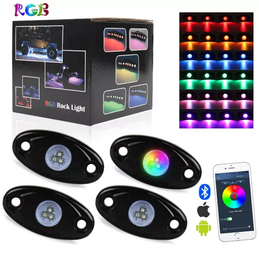 OVOVS Auto Lighting Systems 12v Underglow Neon Lights RGB Mini LED Rock Light For Pick Up ATV UTV