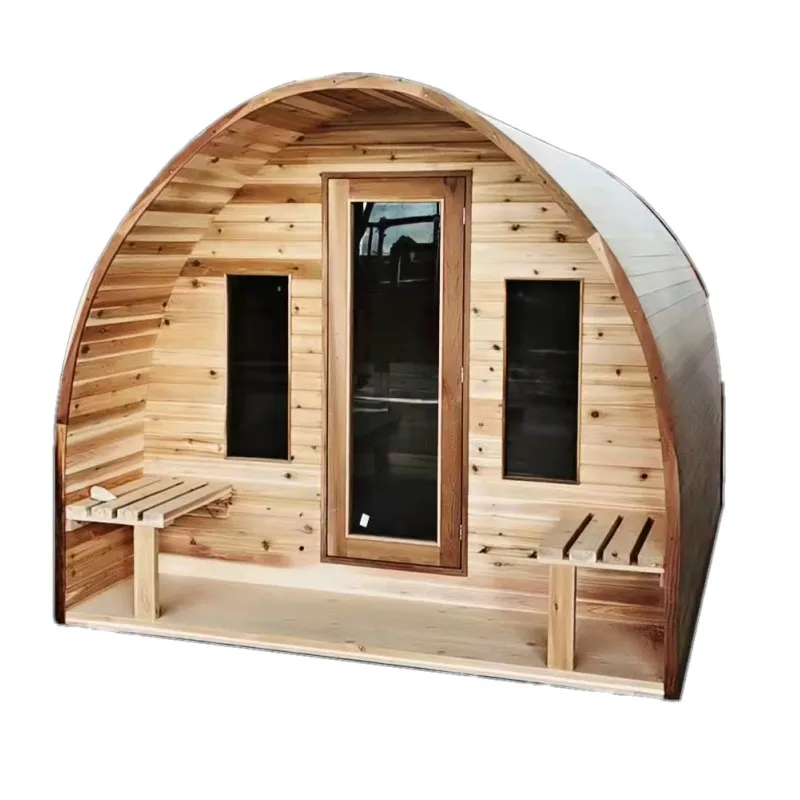 special  design 4-6 Person Canadian Pine/Hemlock/Red Cedar Outdoor Traditional Barrel Sauna with Hariva Heater