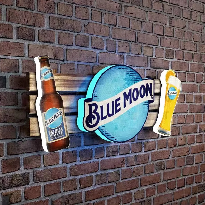 Crystal frame led back lit 3d beer round light box signs single side custom size crystal light box poster material acrylic