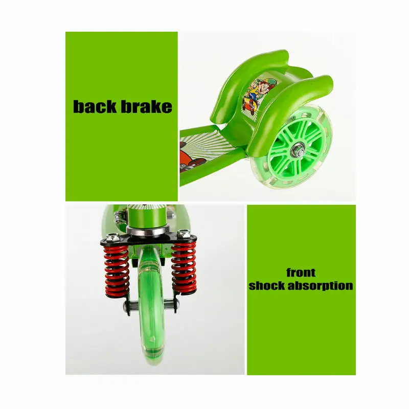 3-колёсный Детский самокат с мигающие колеса складной скутер подходит для От 2 до 6 лет дети легкий