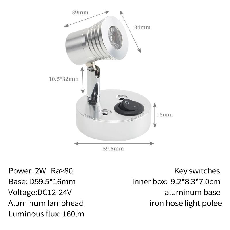 COB 2W 12V RV Boat LED Reading Light with Touch Control Switch Key switches and USB Charging Port Wall Mounted Light for Bedside