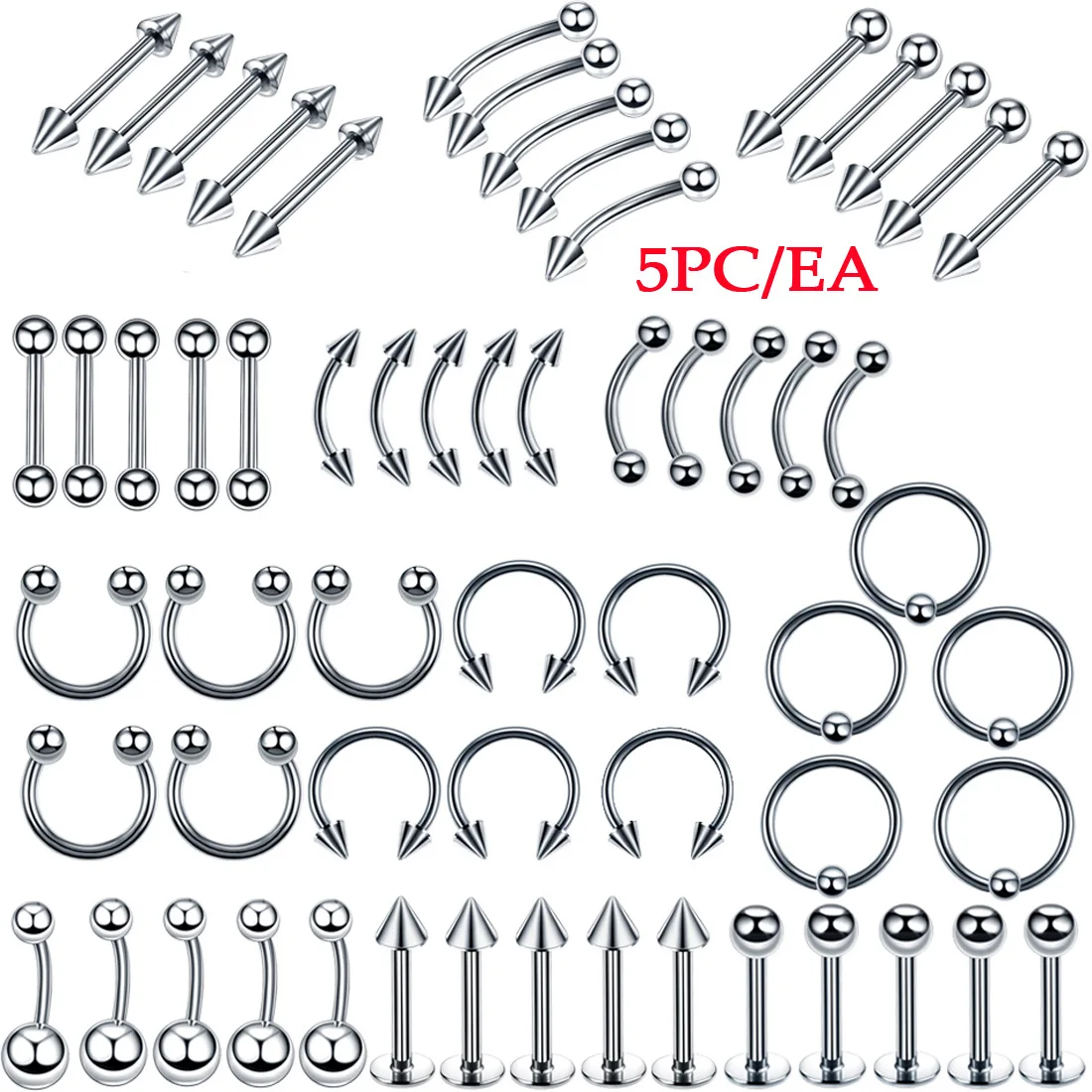 84pcs/set hot sale body piercing puncture kits with ear nose eyebrow sets pliers piercings clamp steel needles tool kit set