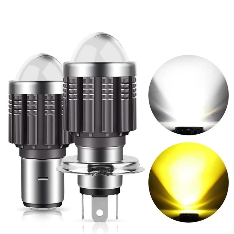 1X H4 LED Motorcycle Headlight Bulbs H6 BA20D CSP Chips Fisheye Lens Super Bright White Yellow Dual Color 6000K 12V 10000LM