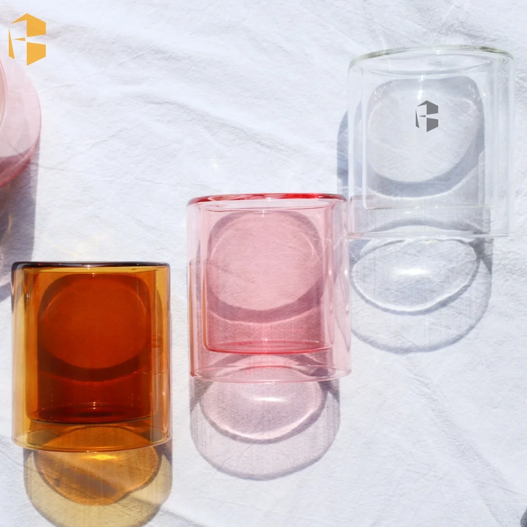 Heat Proof Colored Double Layer Candle Holder for Candle Making Glass Double Wall Glass Jars