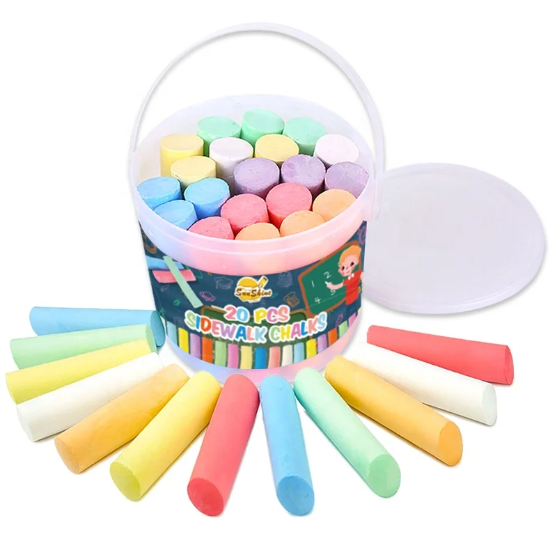 2024 Non Toxic Washable Custom Outdoor 20 Colors Washable Chalks School Blackboard Big Drawing Sidewalk Chalk With 4 Stencils