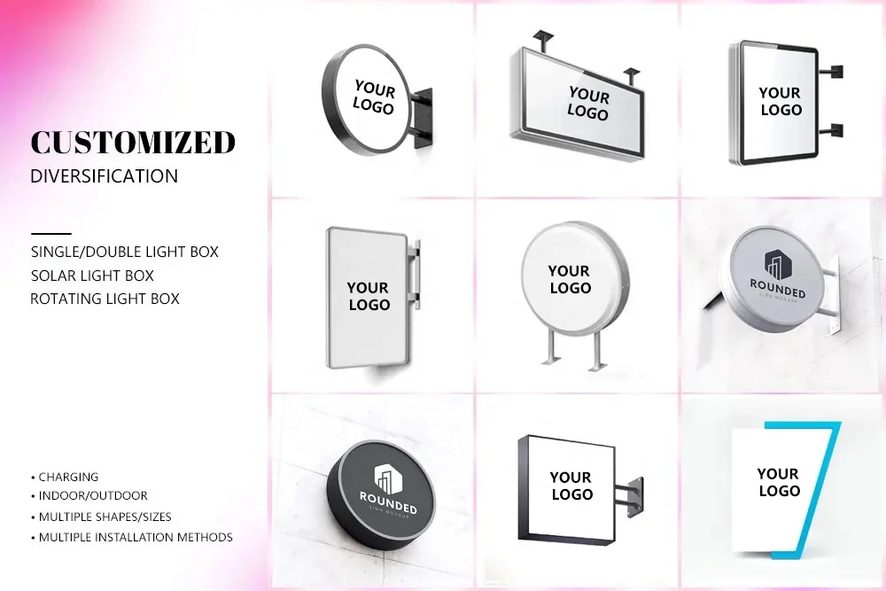 Custom Outdoor double side round 3D advertising led vacuum forming blank rotating advertising light box