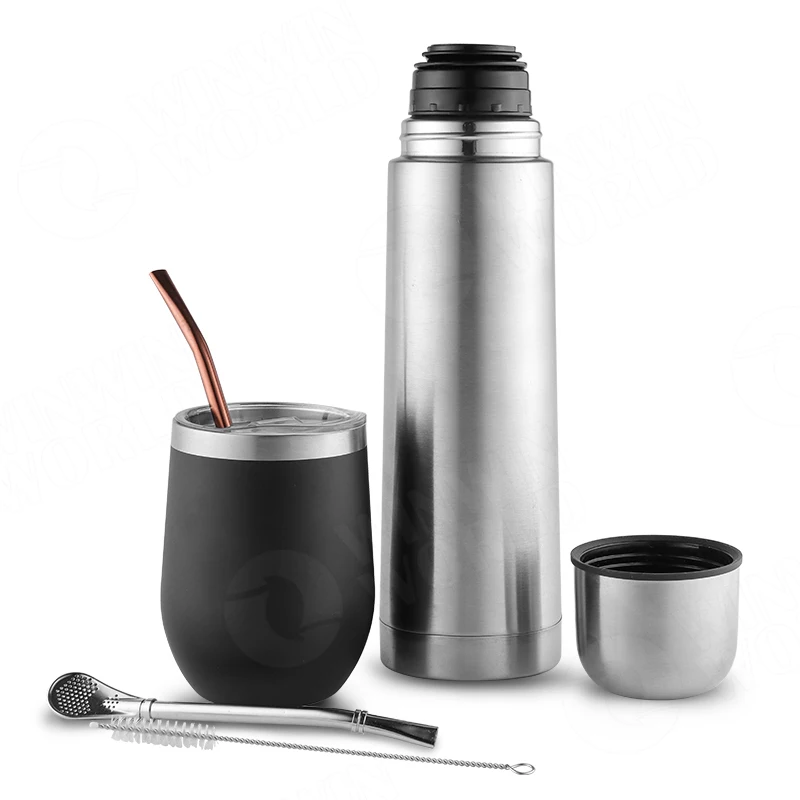 Emode 12oz Mate Set Tea Cup With Double Walled Insulated 304 Stainless Steel Water Bottle Mate Cup With Straw Sets