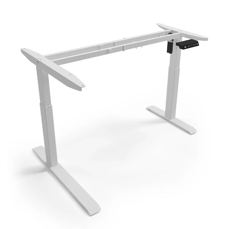 Office Electric  Motor Desk Sit And Standing Up Computer Lift Desk White Frame Adjustable Height