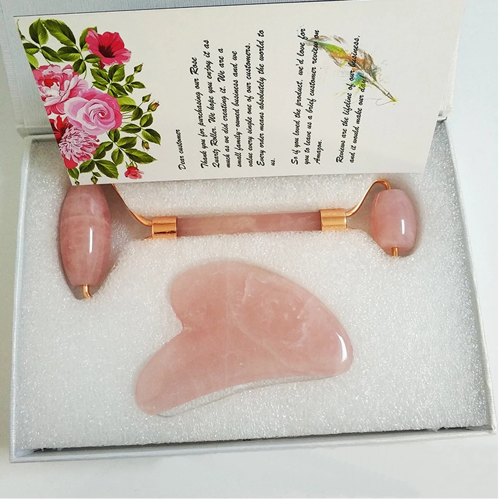 Natural Rose Quartz Massager Facial Beauty Mushroom Shape Massage Tools Relax Health Jade Stone Roller
