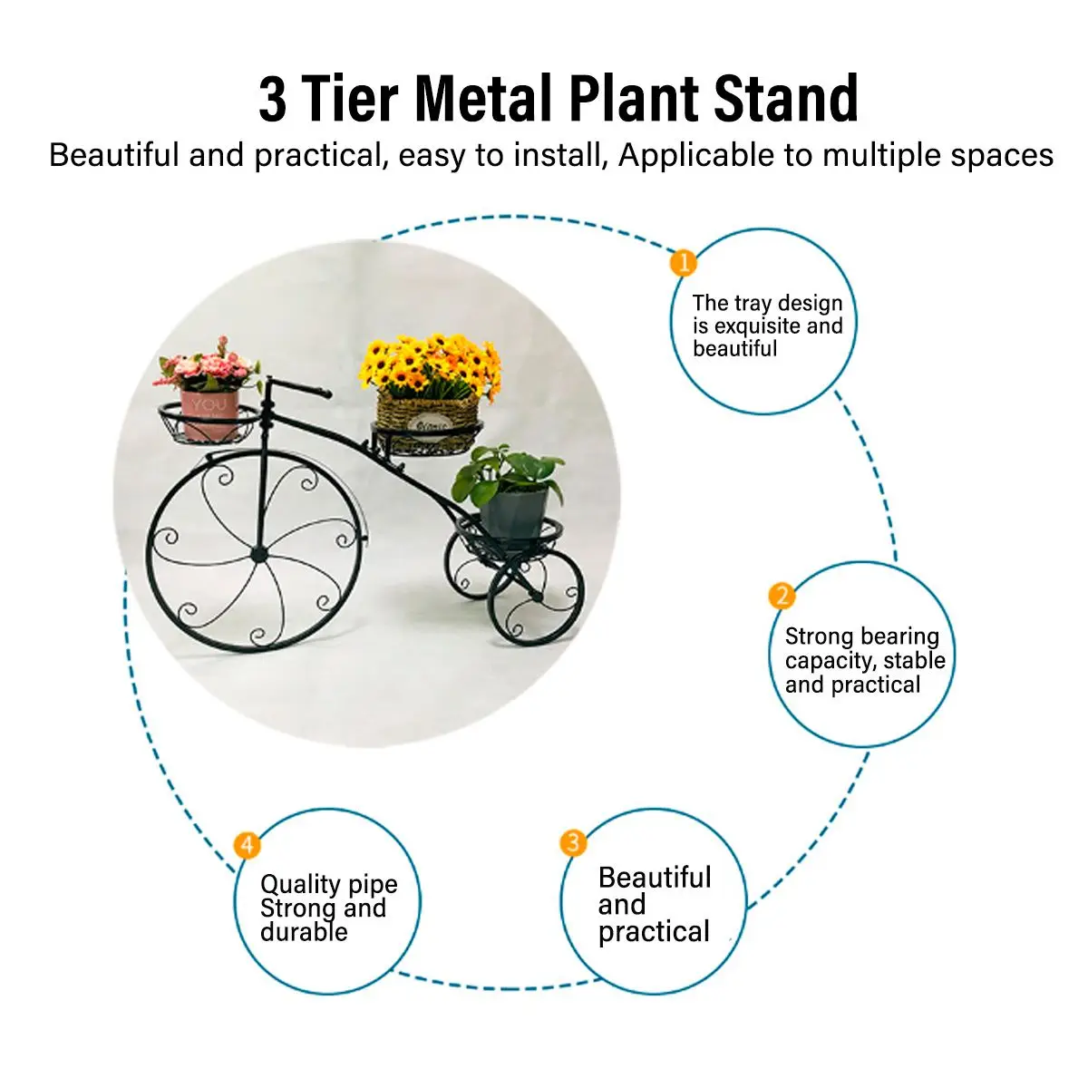 Metal Flower Display Rack Wrought Iron Bicycle Plant Pot Stand for Garden Flower Shop Decor