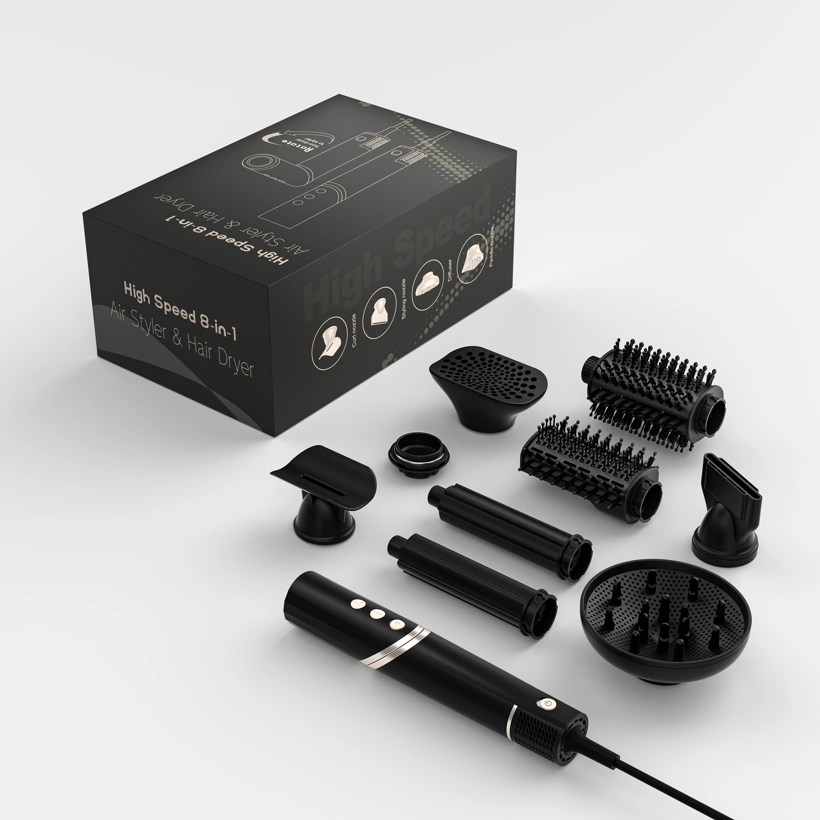 2024 New Electric Straightener Curler Hot Air Brush Blow Dryer 8 in 1 Hair Styler 1600W Hair Dryer Brush Styling Toot Set