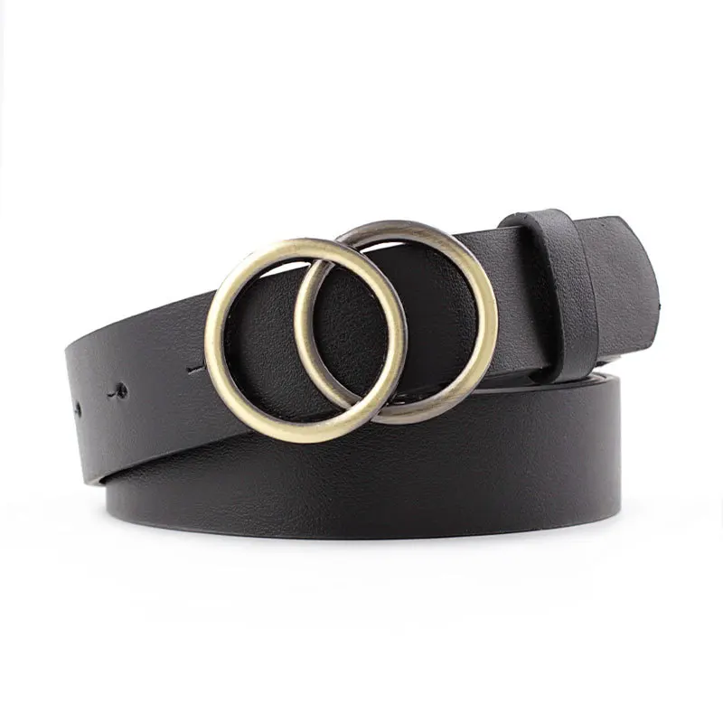 
2021 New arrivals Alloy Women summer PU Leather Belt Wholesale Double Ring 