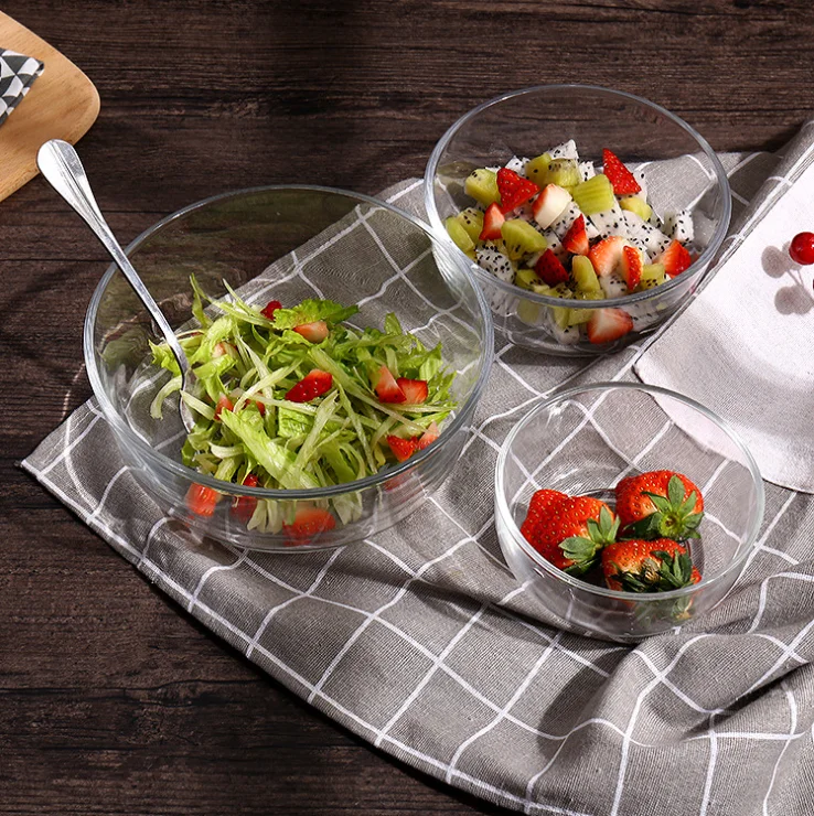 High borosilicate heat resistant glass salad bowl with lid