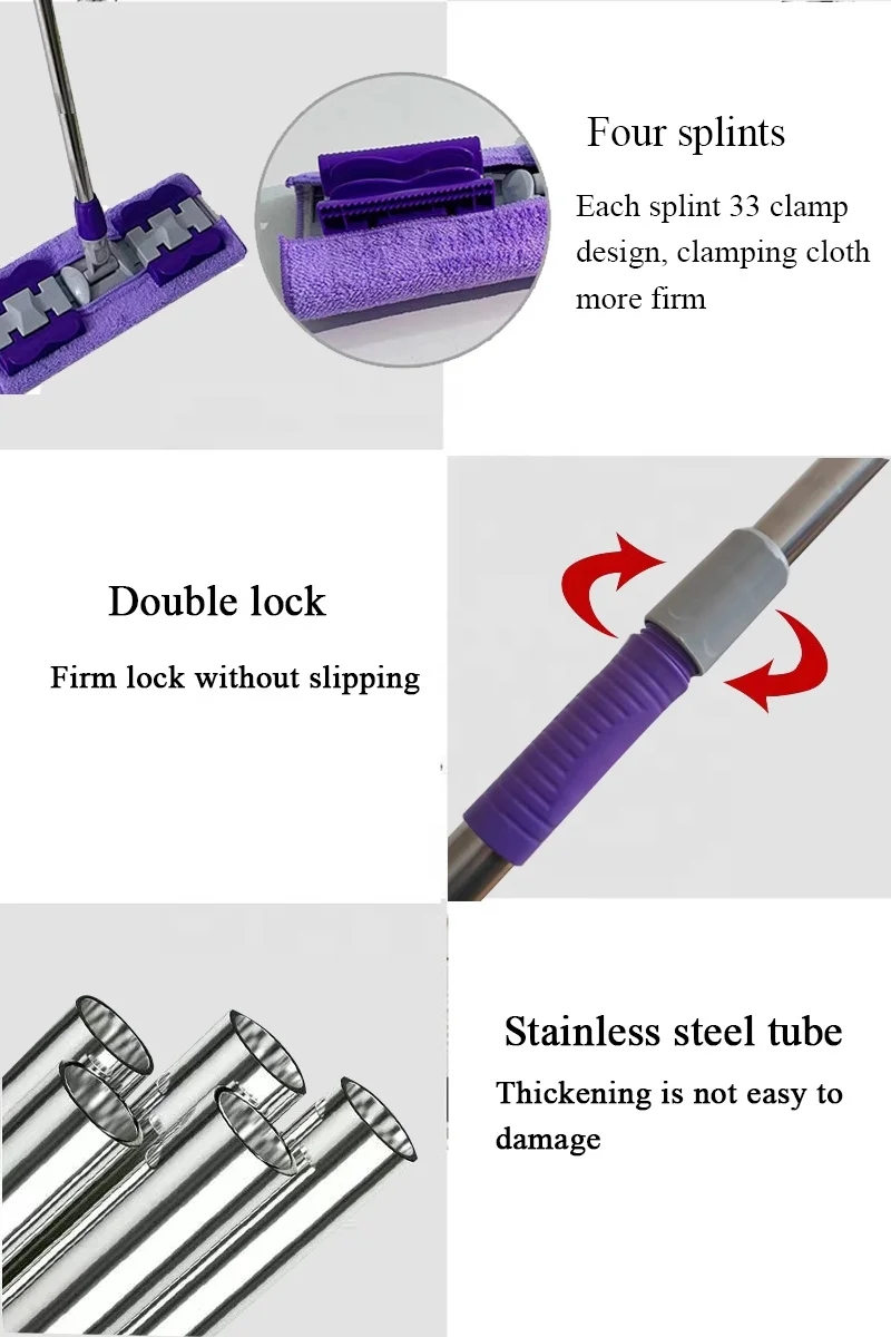 IMAXX Magic Lazy Clip Foldable Steel Pole Rectangle Household Floor Cleaning Tool with Square Foldable Handle Hands-Free Mop