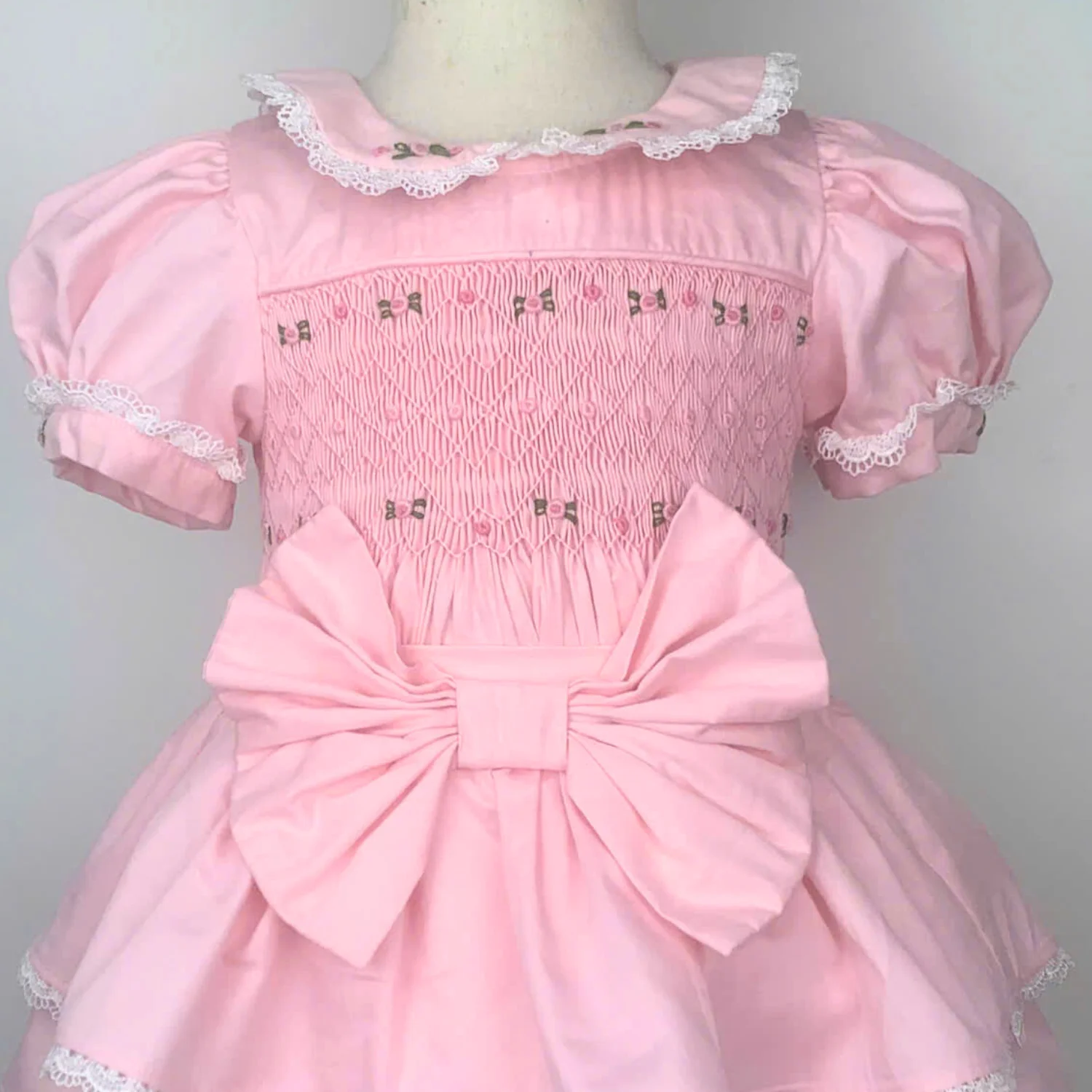 Apparel Wholesale Smocked Children Clothing Luxury Kids Clothes for Baby Kid Set Pink Floral Bow Princesses OEM ODM