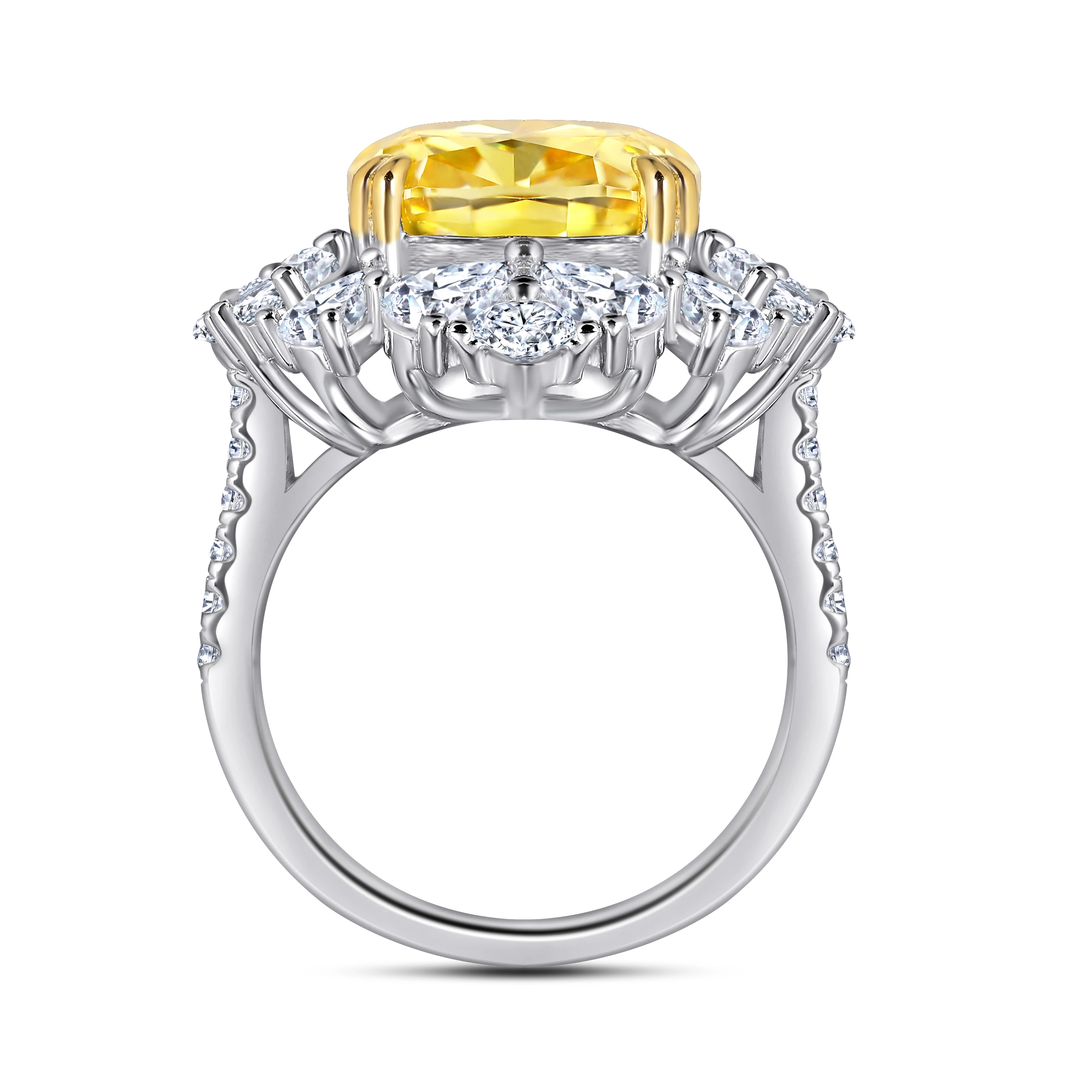  Luxury Design High Quality 925 Sterling Silver Carbon Dril Platinum Plated Yellow Gemstone Women Engagement