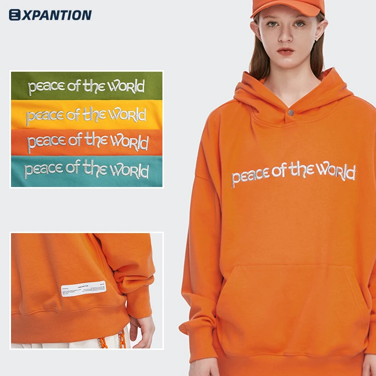 EXP high quality premium pullover hoody wholesale streetwear autumn winter heavyweight fleece custom embroidered hoodie